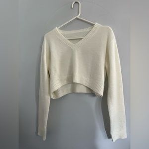 White fuzzy cropped sweater